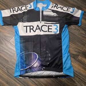 Jakroo Trace3 Mens Cycling Jersey Large Short Sleeve Half Zip Blue Black Graphic